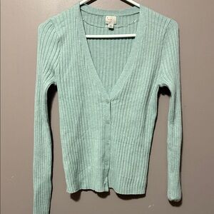 LOFT Light Green Ribbed Cardigan
